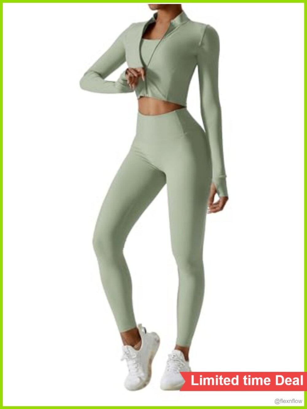 Women's 3 Piece Workout Set Seamless Nylon High Waisted Leggings Crop Top Jacket
